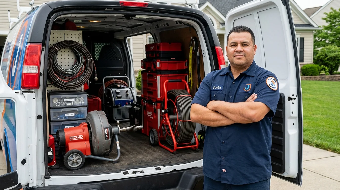 Professional drain cleaning equipment and Johns Plumbing LLC plumber in Gibbsboro