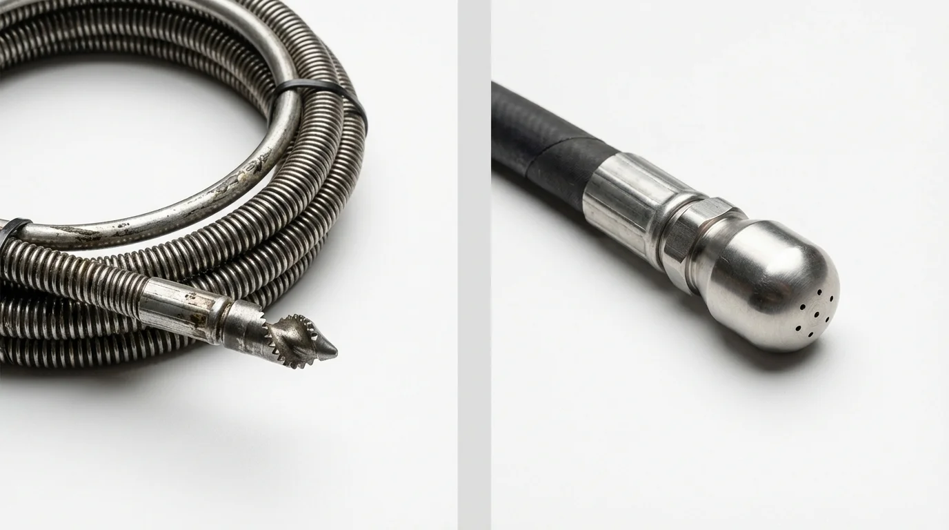 Drain snake cable and hydro jetting nozzle used for drain cleaning in Gibbsboro, NJ