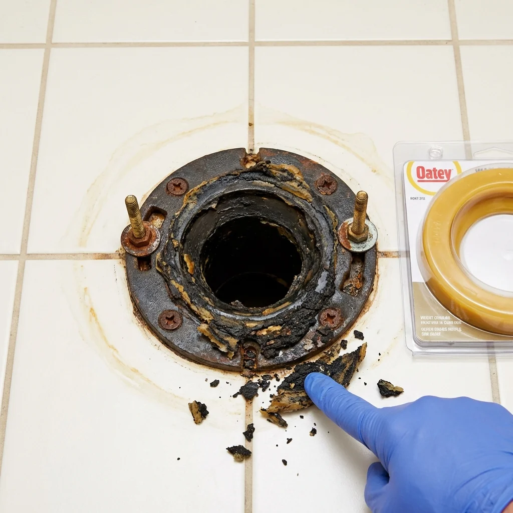 Failed wax ring showing water seepage at the base of a toilet in a Gibbsboro, NJ home