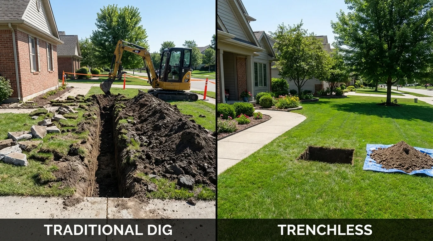 Trenchless sewer repair with minimal yard damage versus traditional excavation in Gibbsboro, NJ
